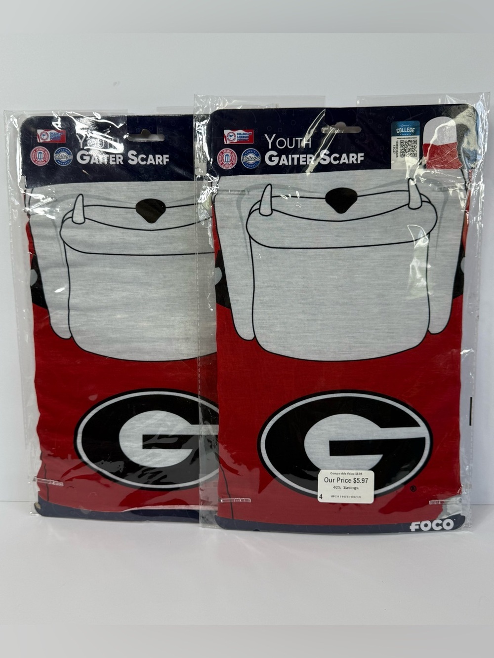 ⁠ 🧨 5/$25 NWT Georgia Bulldogs Youth Gaiter Scarf FOCO NCAA Face Mask Cover